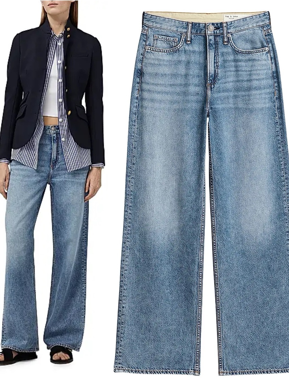 RAG & BONE Logan Jeans Women’s Size Audrey Blue Wide Leg Relaxed Fit *ALTERED - Picture 12 of 14